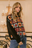 BiBi Granny Square Front Long Sleeve Top - Trendsi - Flyclothing LLC