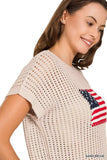 Zenana Viscose American Flag Openwork Knit Top - Trendsi - Flyclothing LLC