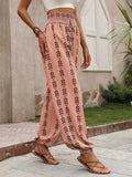 Tied Printed High Waist Pants - Trendsi - Flyclothing LLC