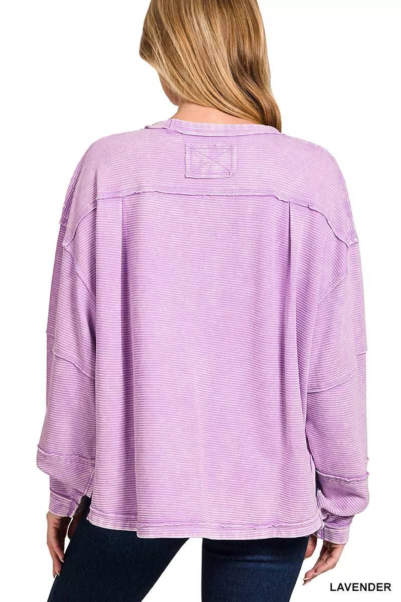 Zenana Acid Washed Exposed-Seam Sweatshirt - Trendsi - Flyclothing LLC