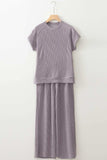 Corded Knit Short Sleeve T-Shirt and Wide Leg Pants Set - Trendsi - Flyclothing LLC
