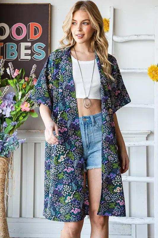 Heimish Full Size Half Sleeve Floral Open Cardigan Plus Size - Trendsi - Flyclothing LLC