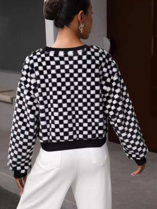 Plaid Round Neck Long Sleeve Sweatshirt - Trendsi - Flyclothing LLC