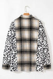 Plus Size Leopard Plaid Button Up Long Sleeve Shacket - Trendsi - Flyclothing LLC