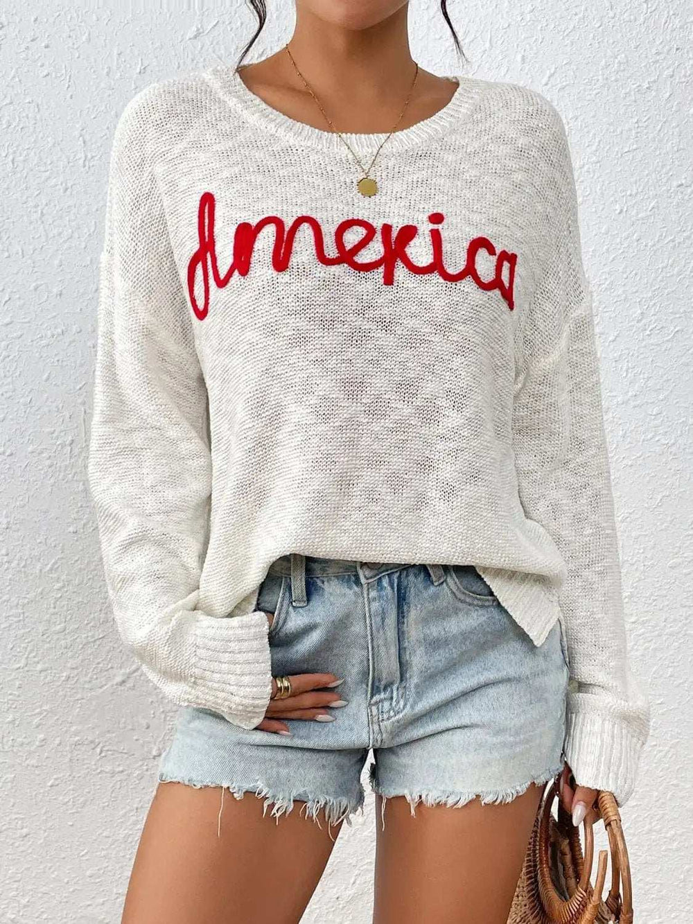 Letter Round Neck Long Sleeve Sweater - Trendsi - Flyclothing LLC