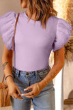 Ruffled Round Neck Cap Sleeve Top - Trendsi - Flyclothing LLC