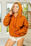 BiBi Ruched Long Sleeve Washed Fleece Hoodie - Trendsi - Flyclothing LLC