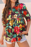 Flower Embroidered Trim Half Sleeve Blouse - Trendsi - Flyclothing LLC
