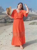 Plus Size V-Neck Flutter Sleeve Maxi Dress - Trendsi - Flyclothing LLC