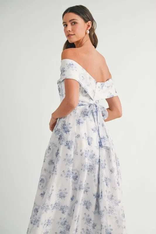 MABLE Floral Printed Off Shoulder Maxi Dress - Trendsi - Flyclothing LLC