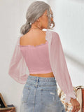 Mesh Sweetheart Neck Flounce Sleeve Top - Trendsi - Flyclothing LLC