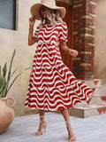 Wavy Striped Round Neck Short Sleeve Dress - Trendsi - Flyclothing LLC