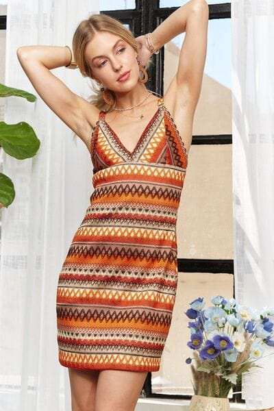 ADORA Contrast Striped V-Neck Mini Dress - Trendsi - Flyclothing LLC