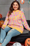 Plus Size Contrast Round Neck Long Sleeve Sweater - Trendsi - Flyclothing LLC