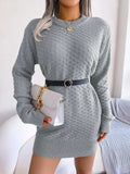 Round Neck Long Sleeve Mini Sweater Dress - Trendsi - Flyclothing LLC