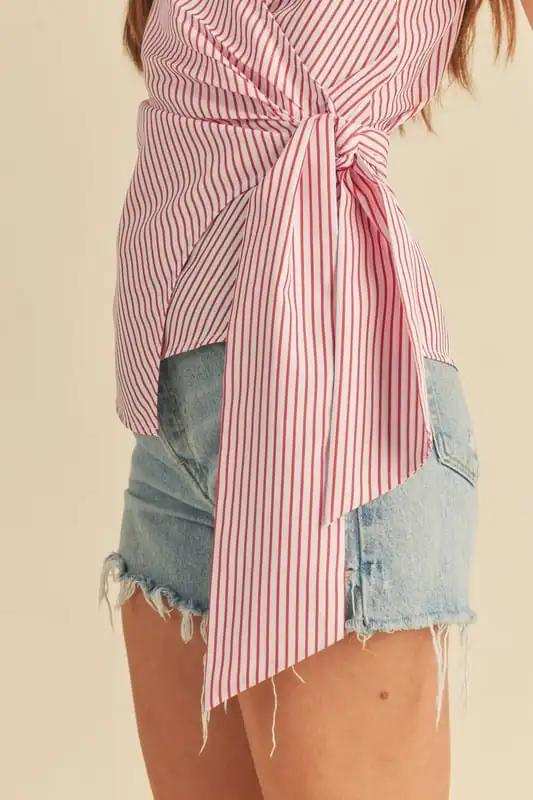 Aemi + Co Side Knotted Surplice Striped Cami - Trendsi - Flyclothing LLC