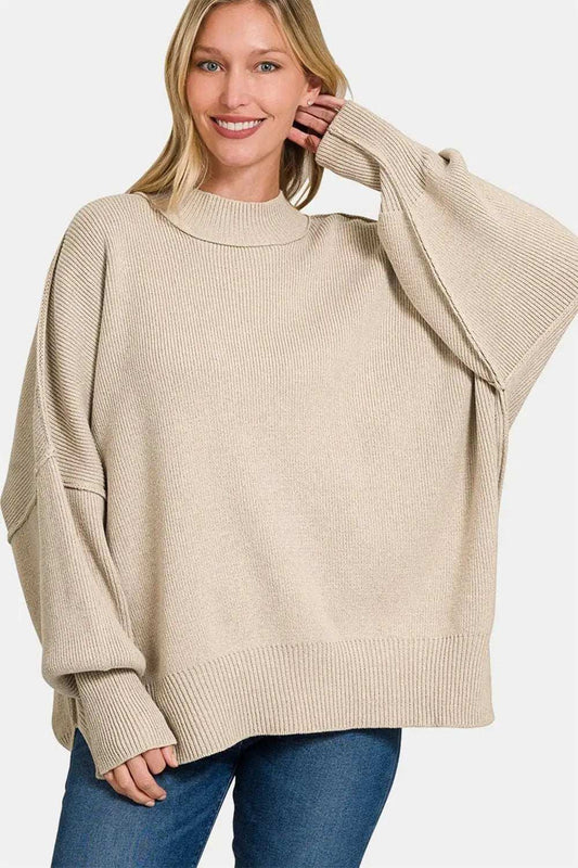 Zenana Side Sit Oversize Sweater - Trendsi - Flyclothing LLC
