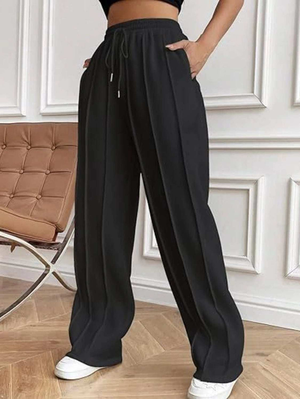 Drawstring Wide Leg Pants with Pockets - Trendsi - Flyclothing LLC