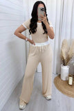 Contrast Trim Round Neck Top and Pants Set - Trendsi - Flyclothing LLC