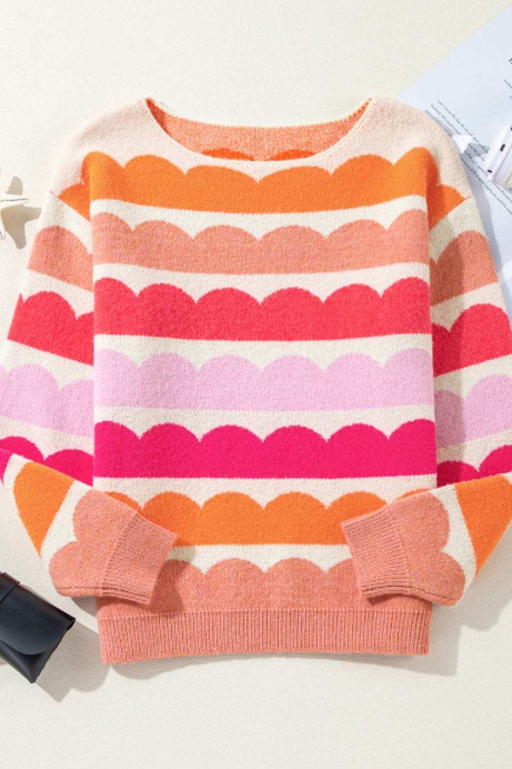 Contrast Boat Neck Long Sleeve Sweater - Trendsi - Flyclothing LLC