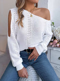 Openwork One Shoulder Cutout Long Sleeve Sweater - Trendsi - Flyclothing LLC