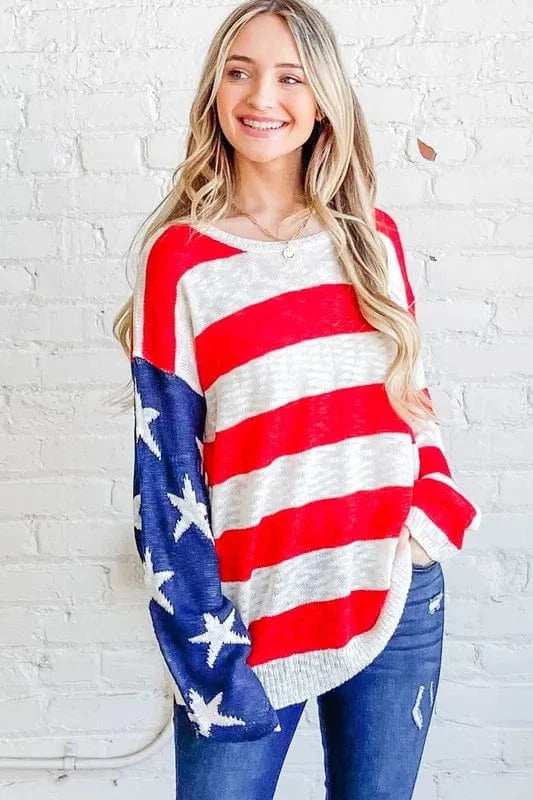 And The Why American Flag Long Sleeve Sweater - Trendsi - Flyclothing LLC