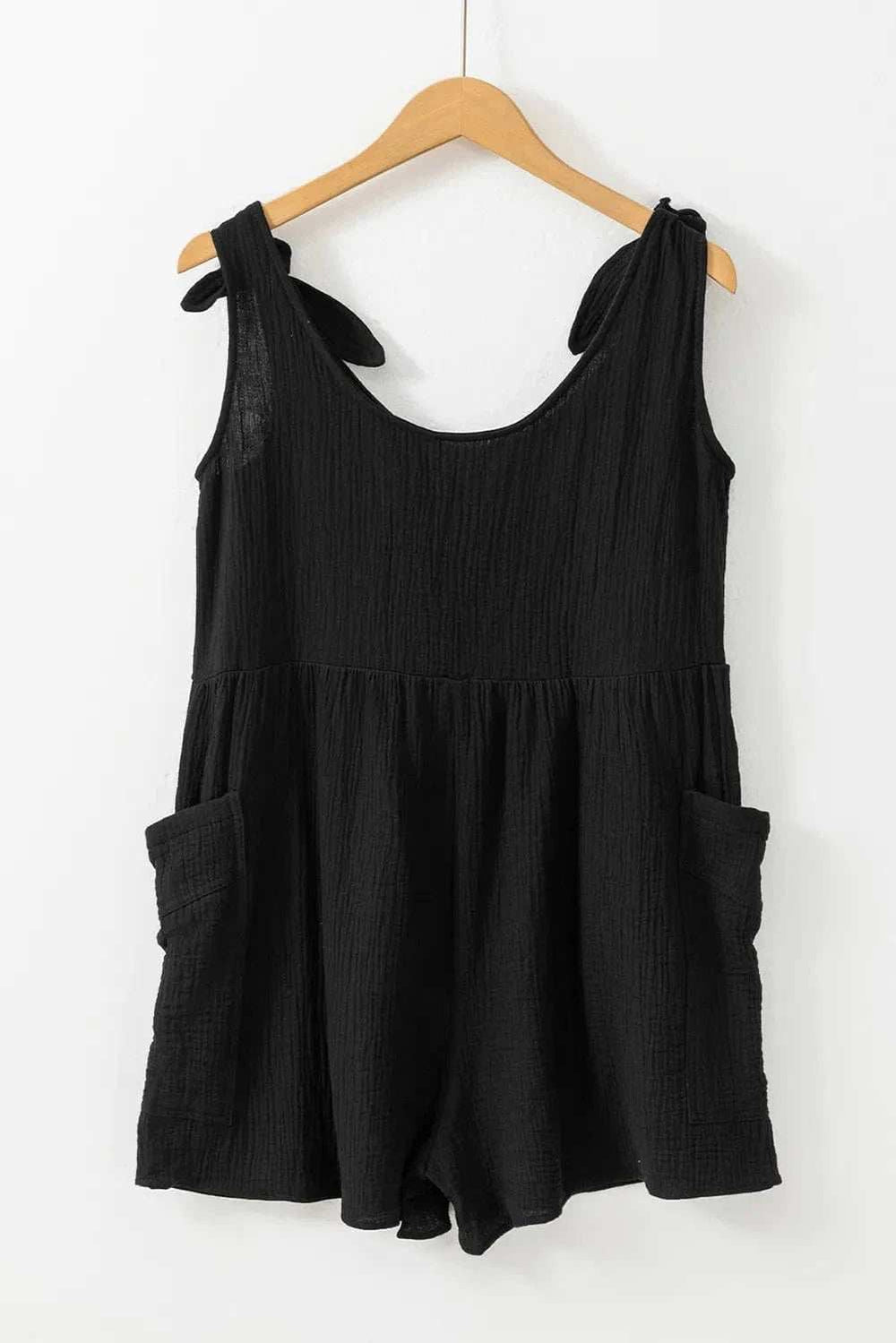 Scoop Neck Tie Shoulder Romper - Trendsi - Flyclothing LLC