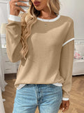 Ribbed Contrast Trim Long Sleeve Top - Trendsi - Flyclothing LLC