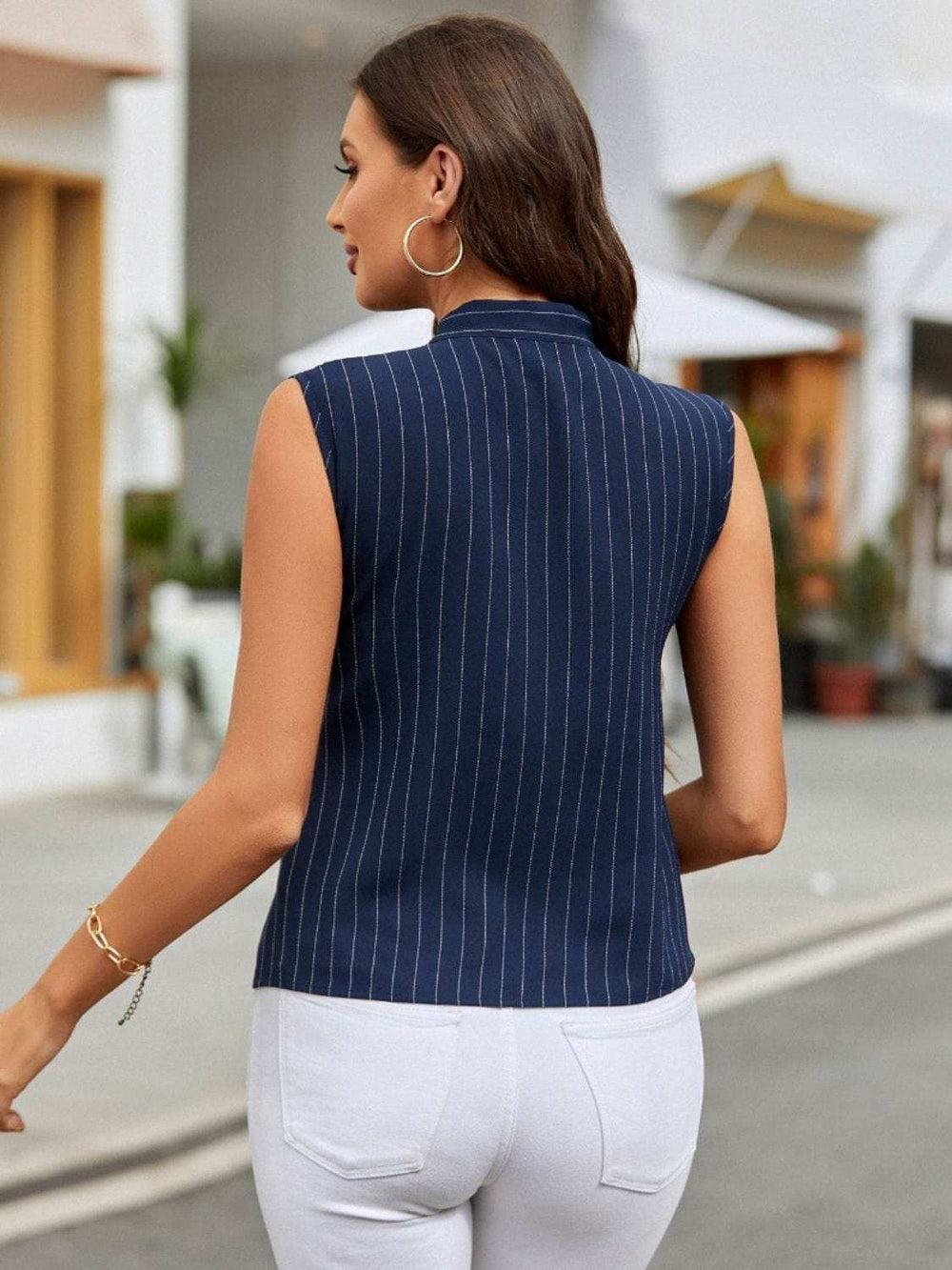 Striped Tie Neck Tank - Trendsi - Flyclothing LLC