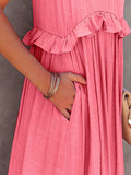 Ruffled Sleeveless Tiered Maxi Dress with Pockets - Trendsi - Flyclothing LLC