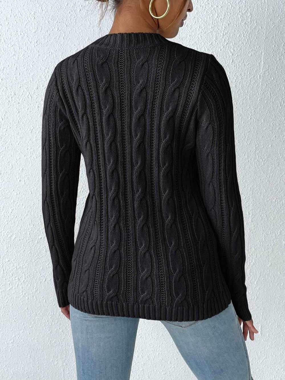 Cable-Knit Round Neck Sweater - Trendsi - Flyclothing LLC