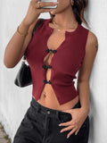 Perfee Ribbed Knot Button Cropped Tank - Trendsi - Flyclothing LLC