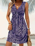 Leopard V-Neck Sleeveless Mini Dress - Trendsi - Flyclothing LLC