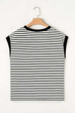 Striped Round Neck Cap Sleeve Top - Trendsi - Flyclothing LLC