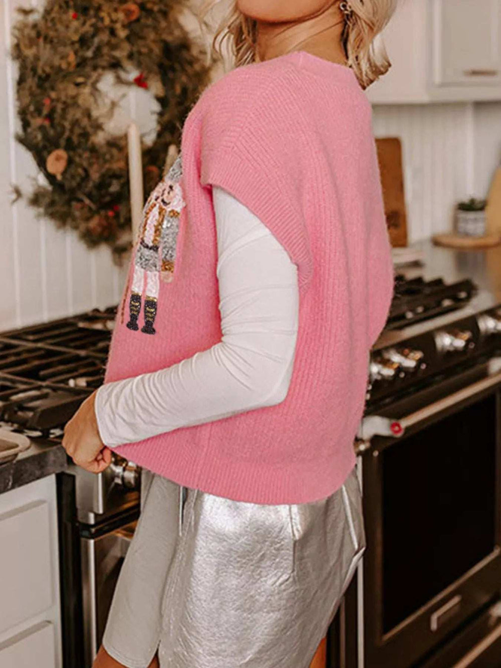 Nutcracker Sequin Short Sleeve Sweater Vest - Trendsi - Flyclothing LLC