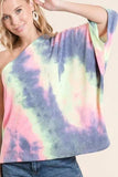 BiBi Tie Dye French Terry One Shoulder Top with Dolman - Trendsi - Flyclothing LLC