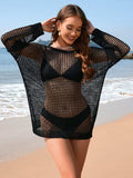 Backless Boat Neck Long Sleeve Cover Up - Trendsi - Flyclothing LLC