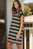 Striped Round Neck Cap Sleeve Mini Dress - Trendsi - Flyclothing LLC