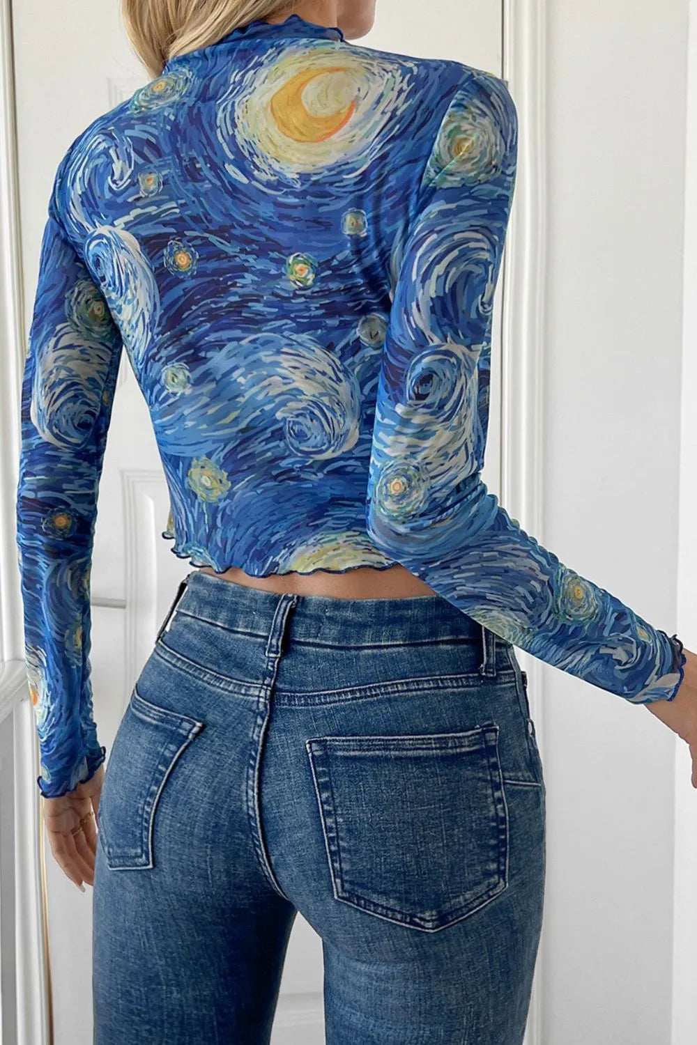 Starry Sky Cropped Mesh T-Shirt - Trendsi - Flyclothing LLC