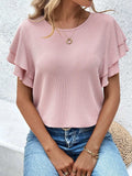 Ribbed Flutter Sleeve T-Shirt - Trendsi - Flyclothing LLC