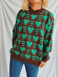 Heart Contrast Long Sleeve Dropped Shoulder Sweater - Trendsi - Flyclothing LLC