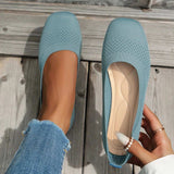 Square Toe Solid Color Mesh Slip-Ons - Trendsi - Flyclothing LLC