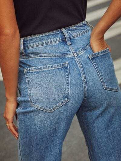 High Waisted Straight Leg Rolled Jeans - Trendsi - Flyclothing LLC