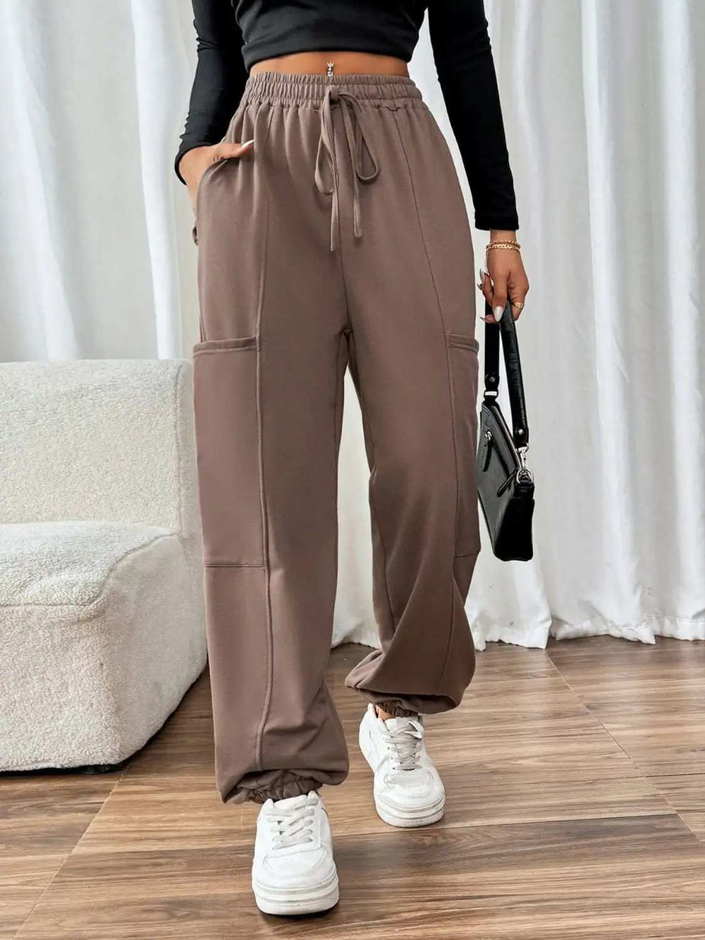 Tied Joggers with Pockets - Trendsi - Flyclothing LLC