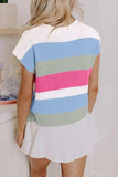 Color Block Notched Cap Sleeve Knit Top - Trendsi - Flyclothing LLC