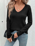 V-Neck Long Sleeve Knit Top - Trendsi - Flyclothing LLC