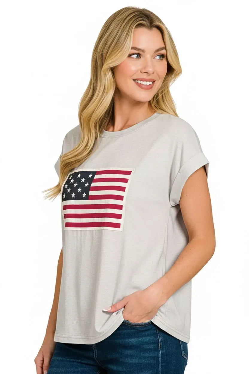Zenana US Flag Round Neck Short Sleeve T-Shirt - Trendsi - Flyclothing LLC