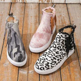 Lace-Up Round Toe Canvas Boots with Side Zip - Trendsi - Flyclothing LLC