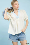 Umgee Textured V-Neck Top with Lace Trim Details - Trendsi - Flyclothing LLC