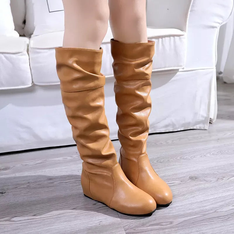 Round Toe Slouch Boots - Trendsi - Flyclothing LLC